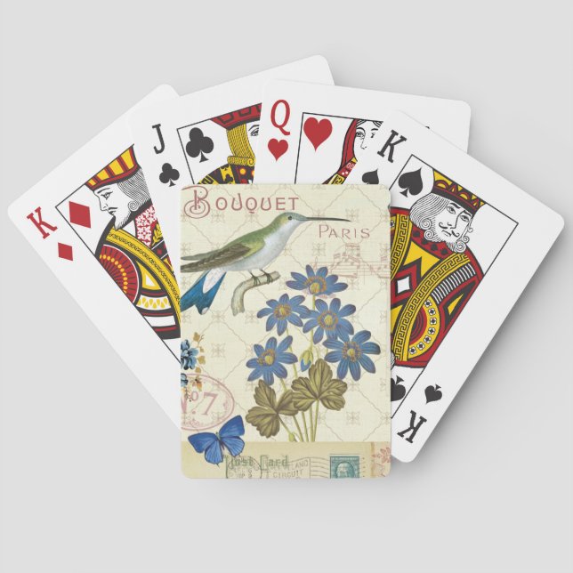 Jeu De Cartes Bouquet of Blue Flowers, Birds and Butterflies (dos)