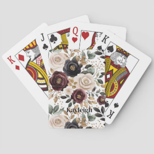 Jeu De Cartes Bourgogne Crème Floral Noir