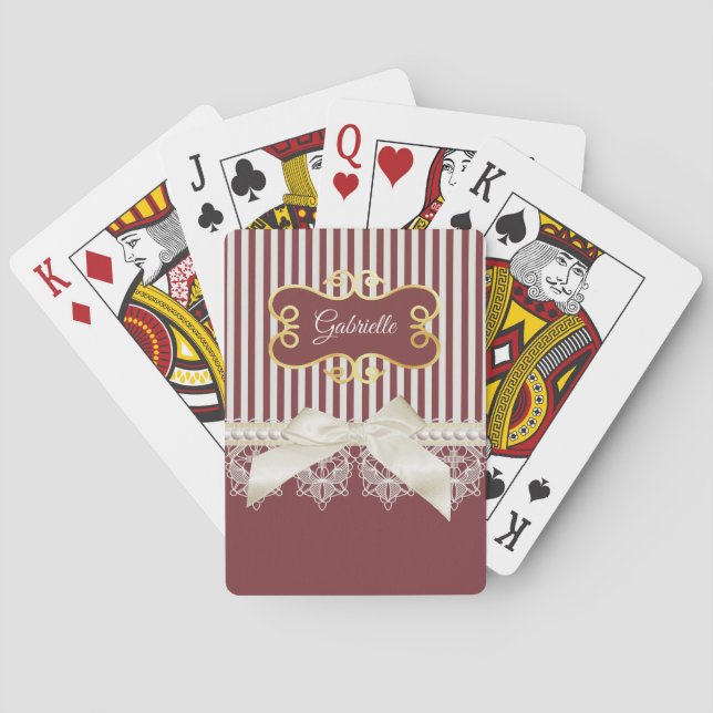 Jeu De Cartes Bourgogne Rayure Dentelle Nom (dos)