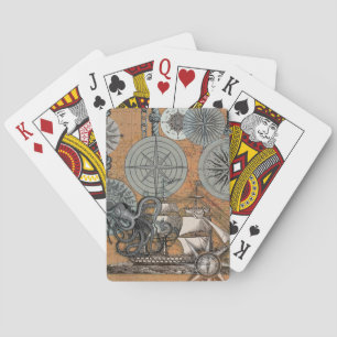 Jeu De Cartes Boussole Rose Vintage Nautique Octopus Ship