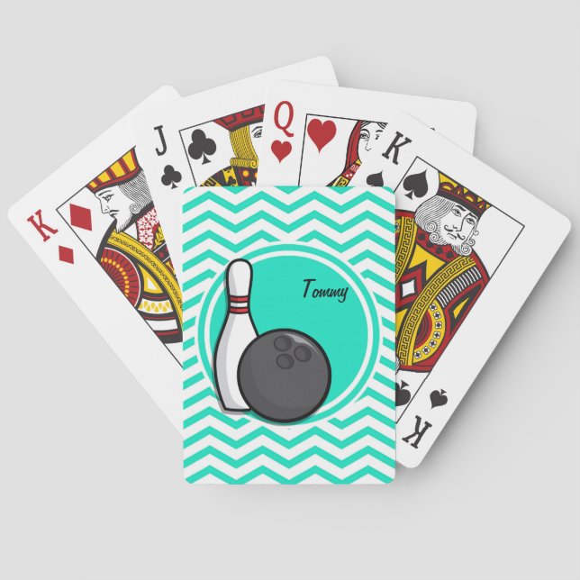 Jeu De Cartes Bowling ; Aqua Green Chevron (dos)