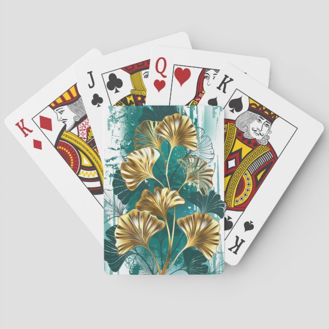 Jeu De Cartes Branche avec Feuilles d'or Ginko Biloba (dos)