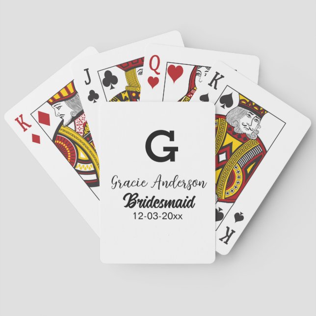 Jeu De Cartes Bridesmaid ajouter nom monogramme simple minimal m (dos)
