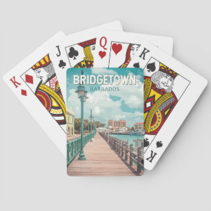 Jeu De Cartes Bridgetown Barbade Illustration Voyage Art Retro