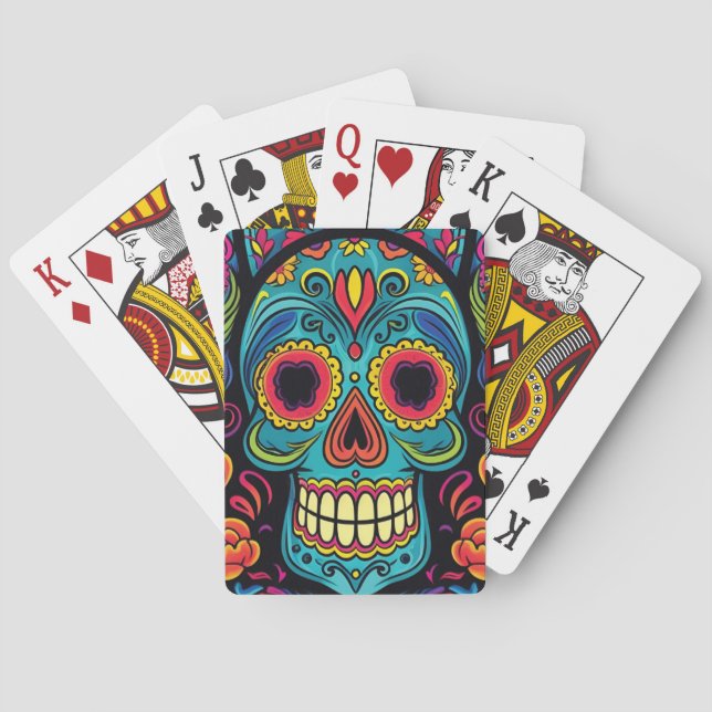 Jeu De Cartes Bright Folk Art Skull Day of the Dead Party (dos)