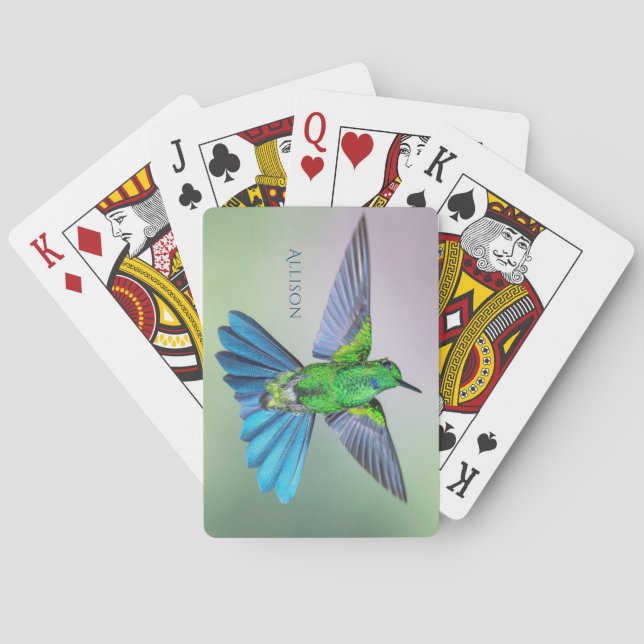 Jeu De Cartes Brillant Hummingbird Flying Nom personnalisé (dos)