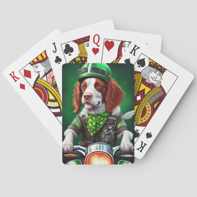 Jeu De Cartes Brittany Spaniel conduite vélo St. Patrick's Day (dos)