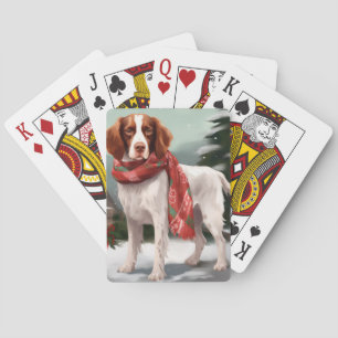Jeu De Cartes Brittany Spaniel Dog à Noël de neige