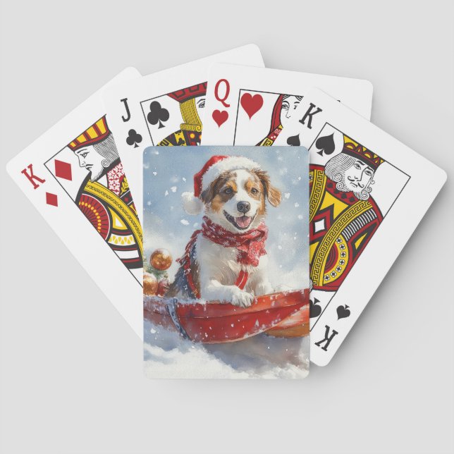 Jeu De Cartes Brittany Spaniel Dog à Sledge Noël (dos)