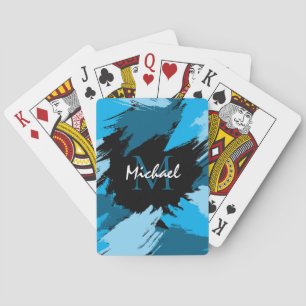 Jeu De Cartes Brosse nuances de nom bleu avec monogramme