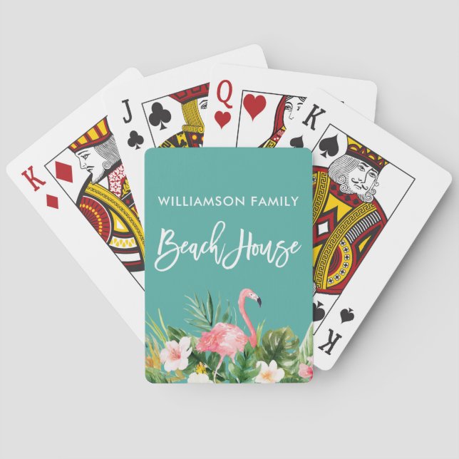 Jeu De Cartes Brosse Script Tropical Floral Family Beach House (dos)