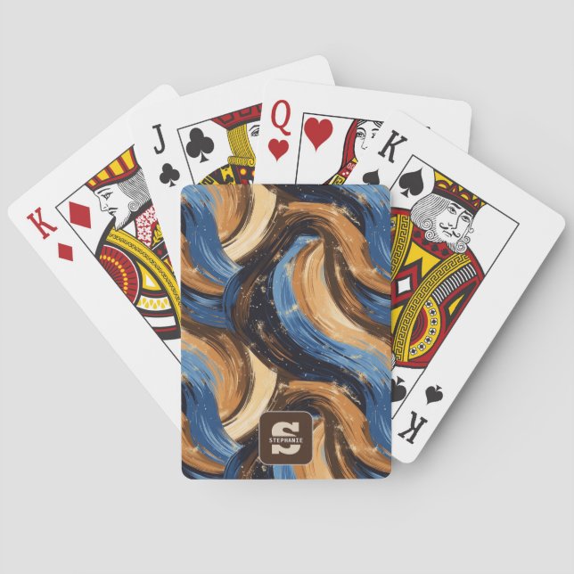 Jeu De Cartes Brosses Abstraites en bleu et Brown (dos)