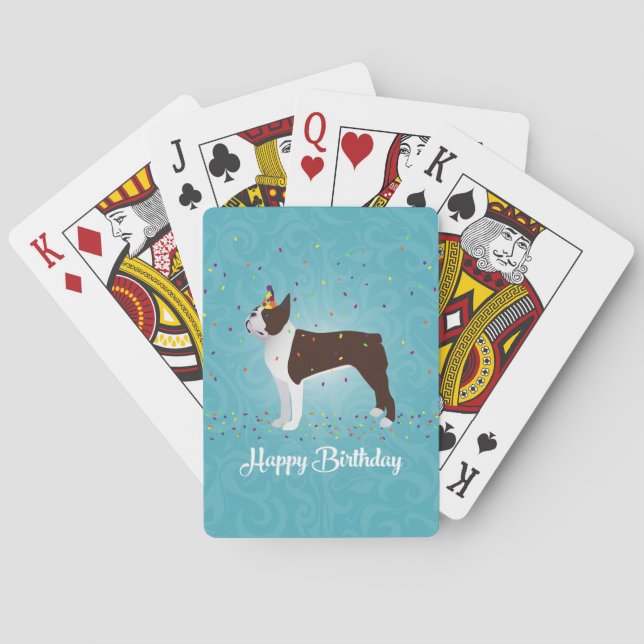 Jeu De Cartes Brown Boston Terrier Conception d'anniversaire (dos)