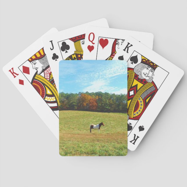 Jeu De Cartes Brown & cheval blanc, arbres d'automne, ciel bleu (dos)