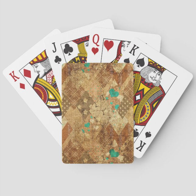 Jeu De Cartes Brown Grunge Quilt Stars Coeurs (dos)