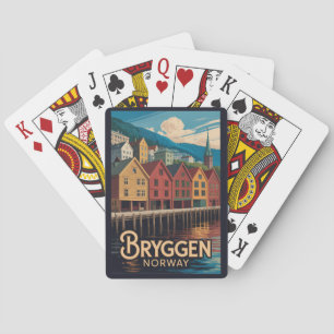 Jeu De Cartes Bryggen Norvège Illustration Voyage Art Bergen