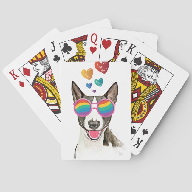 Jeu De Cartes Bull Terrier Chien avec Coeurs Saint-Valentin (dos)