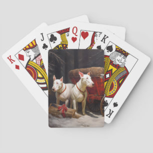 Jeu De Cartes Bull Terrier enneigé Traîneau Décor Noël