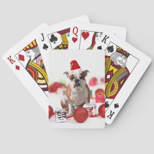 Jeu De Cartes Bulldog boîte cadeau de Noël Ornements Red Santa C (dos)