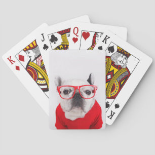 Jeu De Cartes Bulldog français avec lunettes et chemise