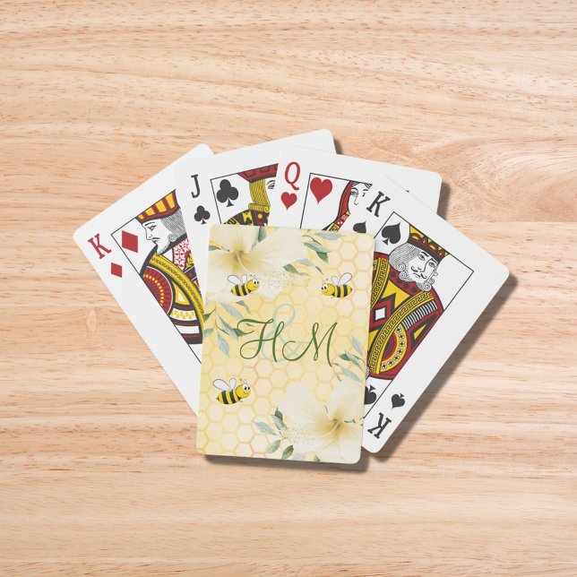 Jeu De Cartes Bumble abeilles jaune miel fleurs monogramme (Créateur téléchargé)