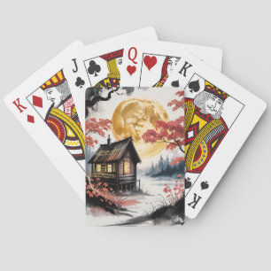 Jeu De Cartes Cabane au clair de lune Forêt japonaise Art (7)