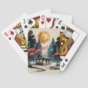 Jeu De Cartes Cabane au clair de lune, forêt japonaise, art (9)