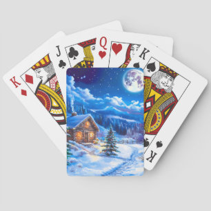 Jeu De Cartes Cabane de Noël sous la lune hivernale enneigée