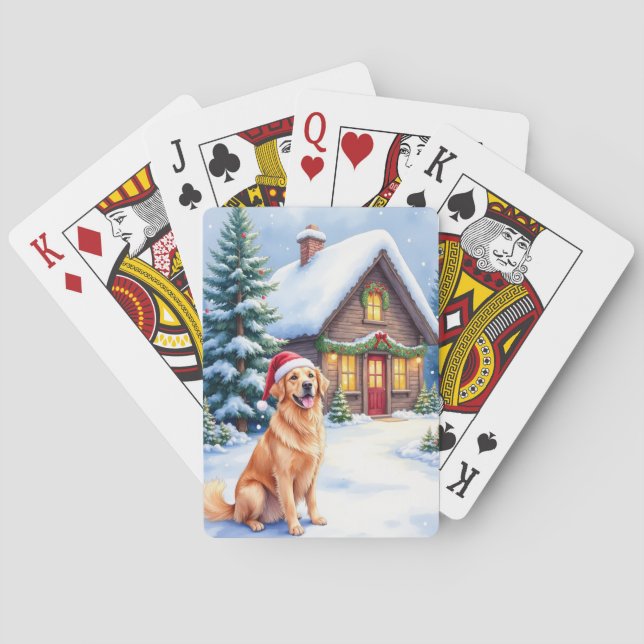 Jeu De Cartes Cabane rustique de Golden Retriever avec chapeau d (dos)