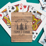 Jeu De Cartes Cabine de famille Bois rustique Personnalisé<br><div class="desc">Un cabine de famille rustique et personnalisé jouant aux cartes avec un paysage pittoresque dessiné d'arbres contre un arrière - plan en planc de bois marron personnalisé avec NAME FAMILY CABINE et année établie. ASSISTANCE : Pour obtenir de l'aide sur la modification ou la personnalisation de la conception, le changement...</div>