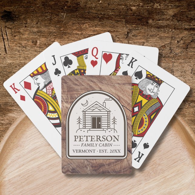 Jeu De Cartes Cabine familial Bois rustique Décor personnalisé (Personalized Custom Family Cabin Playing Cards Wood Rustic)
