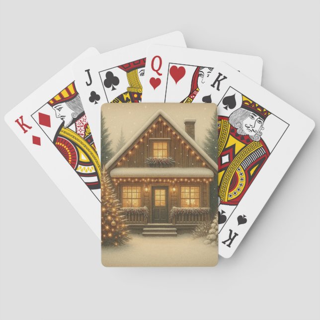 Jeu De Cartes Cabine rustique d'hiver/Noël (dos)