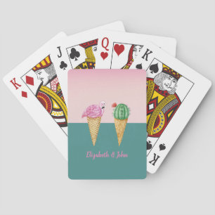 Jeu De Cartes Cactus de cônes de glace colorés flamants roses