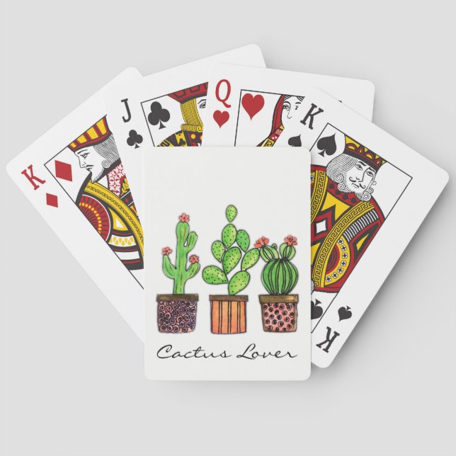 Jeu De Cartes Cactus mignon d'aquarelle dans des pots (dos)