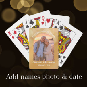 Jeu De Cartes Cadeau 50e Anniversaire Photo Arc Doré Élégant