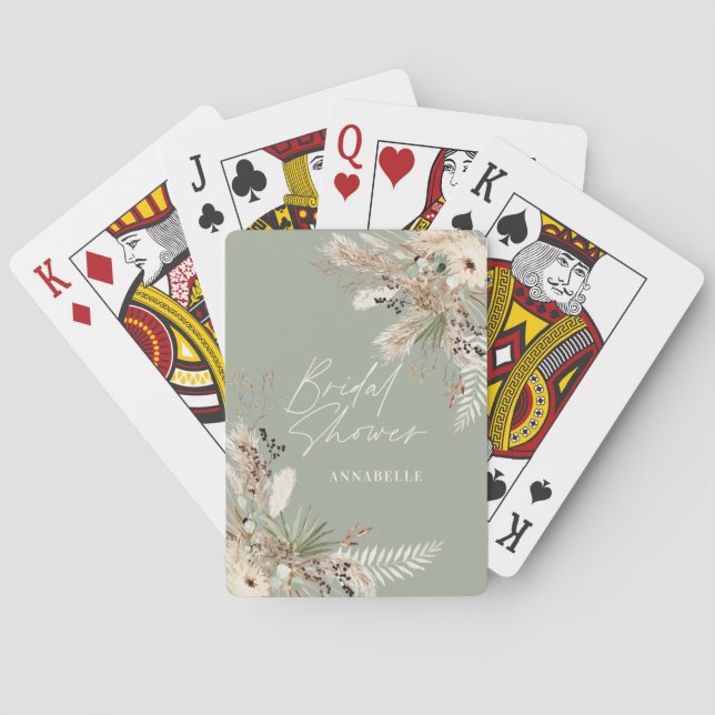 Jeu De Cartes Cadeau de douche de mariée pampas eucalyptus vert  (dos)