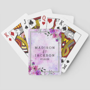 Jeu De Cartes Cadeau de mariage chic floral pourpre et argent