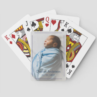 Jeu De Cartes Cadeau de naissance Bleu Photo Nom Date