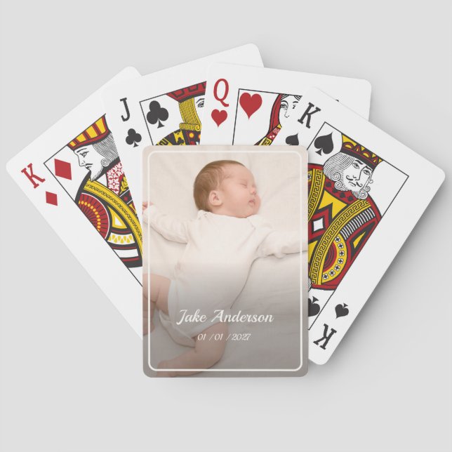 Jeu De Cartes Cadeau de naissance Photo Nom Date Blanc (dos)