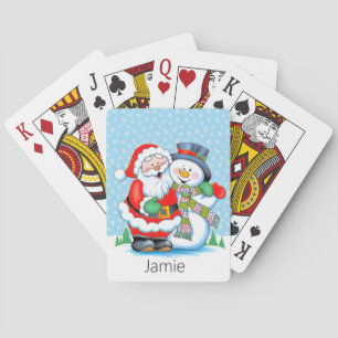 Jeu De Cartes Cadeau de Noël à Mettre le Nom Père Noël Bonhomme 