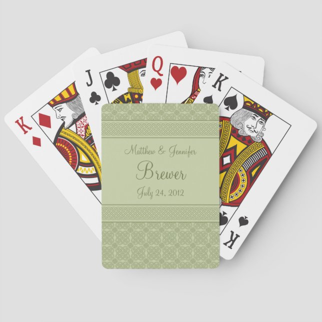 Jeu De Cartes Cadeau Mariage Celtique Vert, Favoriser et Memento (dos)