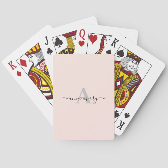 Jeu De Cartes Cadeau personnalisé Monogramme Rose Blush Féminin (dos)