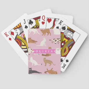 Jeu De Cartes Cadeau Personnalisé Motif de Chat Rose Mignon pour