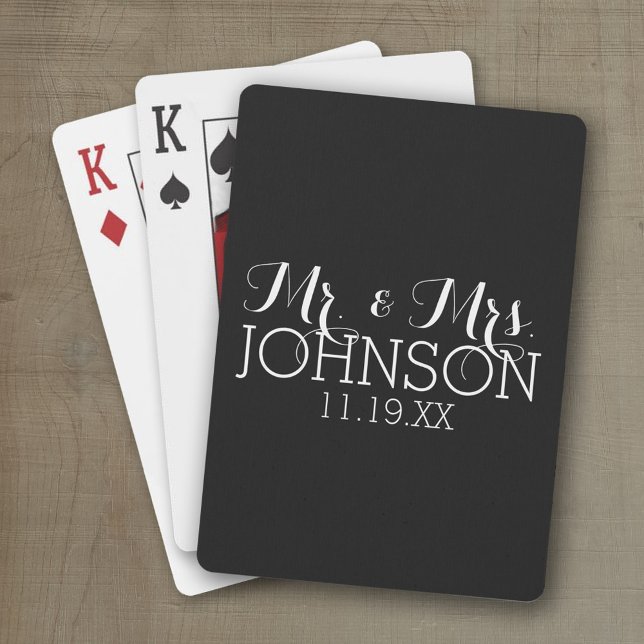 Jeu De Cartes Cadeaux de mariage noir couleur pleine Monsieur &  (Wedding and Anniversary Playing Cards - Personalize with your information)