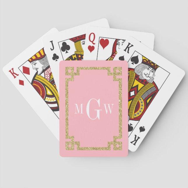 Jeu De Cartes Cadre de clé grecque de monogramme à paillettes d' (dos)