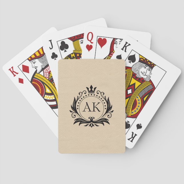 Jeu De Cartes Cadre de luxe noir élégant et cuir beige couronne (dos)