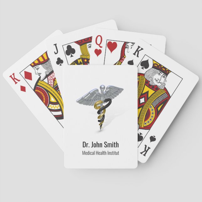 Jeu De Cartes Caducée argent médical noir or (dos)