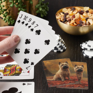 Jeu De Cartes Cairn Terrier dans les feuilles d'automne qui tomb