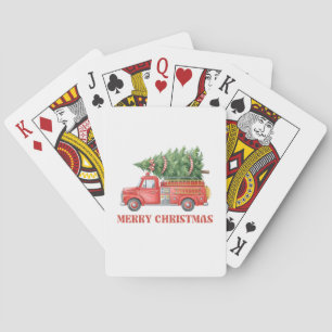 Jeu De Cartes Camion de pompiers de Noël à l'aquarelle
