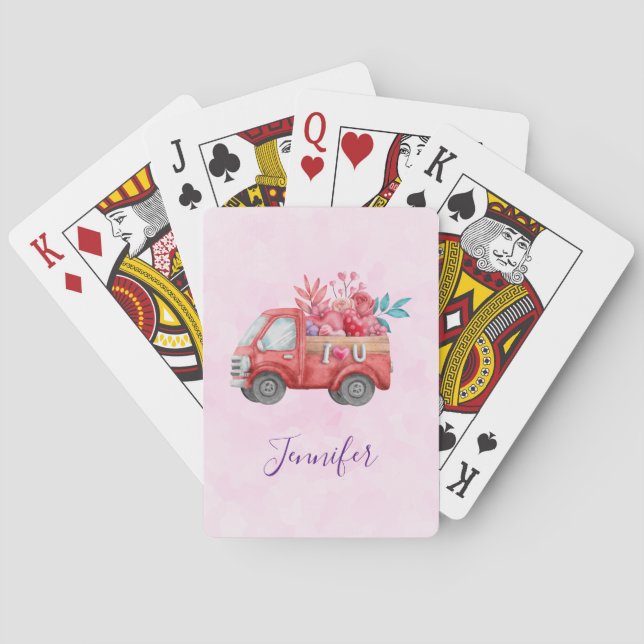 Jeu De Cartes Camion mignonne d'amour transportant des coeurs et (dos)